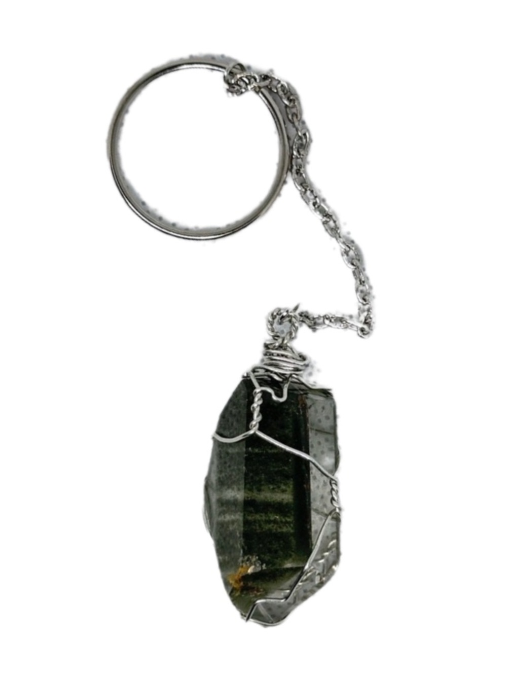 Garden clear quartz keychain handmade wire wrap